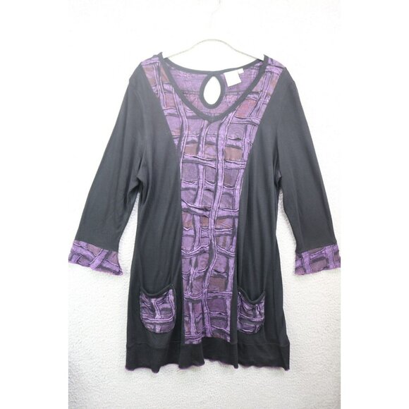 Parsley & Sage Purple and Black 3/4 Sleeve Dress-Size Large-BOHO-Whimsigoth - Picture 1 of 11